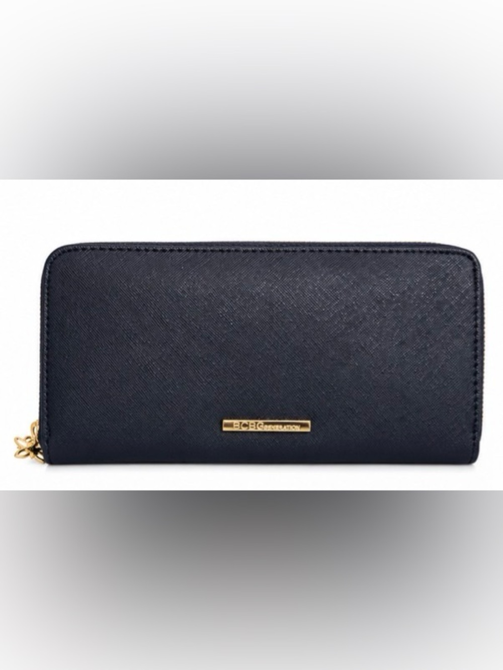 BCBG Generation Navy Zip Around Wallet Gold Hardware Butterfly Charm